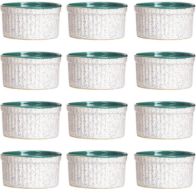 

caffeine Dessert Serving Bowl Ceramic/Stoneware in Matte White & Glossy Seagreen Ramekins (Set of 12) Handmade By Caffeine Ceramic Bowl Set(White, Green, Pack of 12)