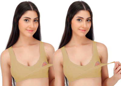 Fabme Feeding Women Maternity/Nursing Non Padded Bra(Brown)