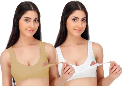 Fabme Feeding Women Maternity/Nursing Non Padded Bra(White, Brown)