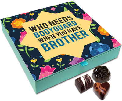 

Chocholik Rakhi Gift - Who Needs A Bodyguard When You Have Brother Chocolate Box For Brother / Sister - 9pc Truffles(108 g)