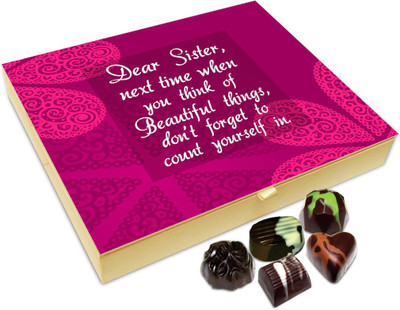 

Chocholik Rakhi Gift - Sister Count Yourself In The Most Beautiful Things Chocolate Box For Brother / Sister - 20pc Truffles(240 g)