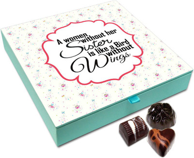 

Chocholik Rakhi Gift Box - Woman Without Sister Is Bird Without Its Wing Chocolate Box For Brother / Sister - 9pc Truffles(108 g)