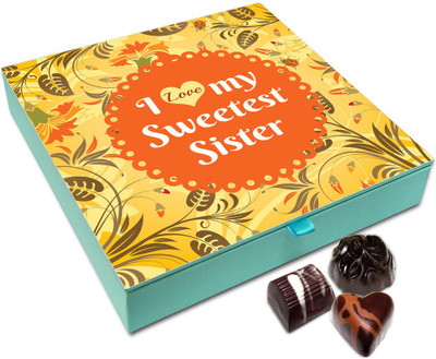 

Chocholik Rakhi Gift - I Love My Little Sweet Sister Chocolate Box For Brother / Sister - 9pc Truffles(108 g)