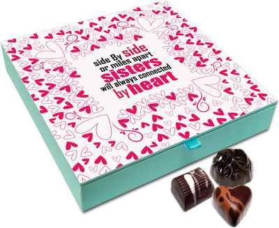 

Chocholik Rakhi Gift Box - Sisters Are Always Connected By Heart Chocolate Box For Brother / Sister - 9pc Truffles(108 g)