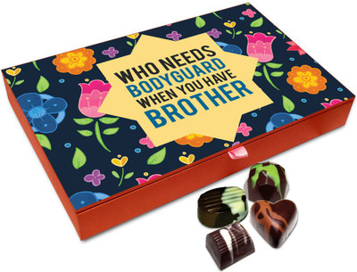 

Chocholik Rakhi Gift - Who Needs A Bodyguard When You Have Brother Chocolate Box For Brother / Sister - 12pc Truffles(144 g)