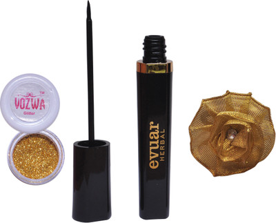 

Vozwa Golden Glitter Powder, Evuar Herbal Eye Liner With band(Set of 2)