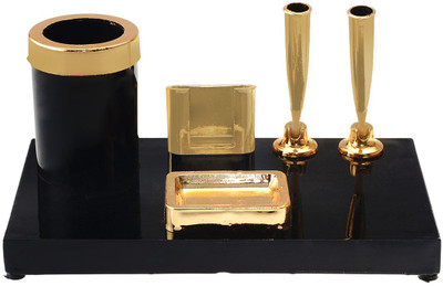 

Kebica 5 Compartments Plastic Decorative Pen Stand(Black, Gold)