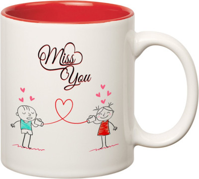 

Huppme Miss You Long Distance Inner Red Coffee Ceramic Mug(350 ml), Red;white