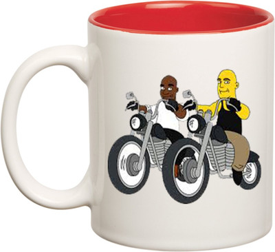 

Huppme Biker Friends Inner Red Coffee Ceramic Mug(350 ml), Red;white