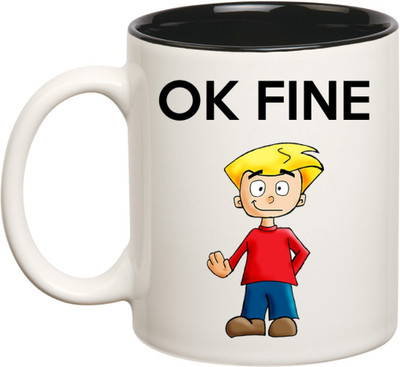 

Huppme Ok Fine Inner Balck Coffee Ceramic Mug(350 ml), Black;white