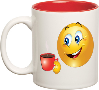 

Huppme Smiley Coffee Inner Red Coffee Ceramic Mug(350 ml), Red;white
