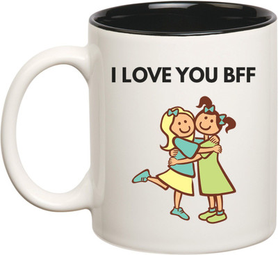 

Huppme I Love You Best Friend Forever Inner Balck Coffee Ceramic Mug(350 ml), Black;white
