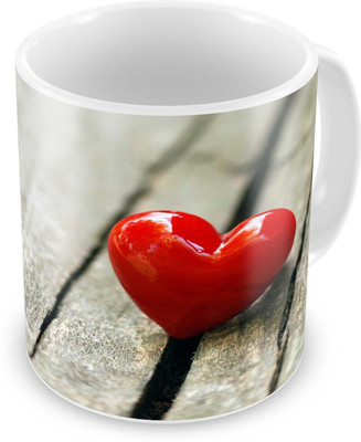 

Tuelip Printed Beautiful Red Heart On Wood for Tea And Coffee 350 ml Ceramic Mug(350 ml), White