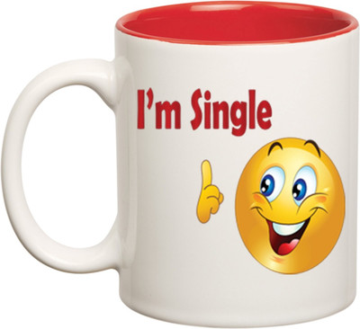 

Huppme I Am Single Inner Red Coffee Ceramic Mug(350 ml), Red;white