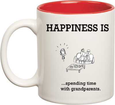

Huppme Happiness Is Grandparents Inner Red Coffee Ceramic Mug(350 ml), Red;white