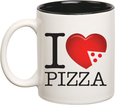 

Huppme I Love Pizza Inner Balck Coffee Ceramic Mug(350 ml), Black;white