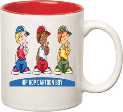 

Huppme Hip Hop Cartoon Boy Inner Red Coffee Ceramic Mug(350 ml), Red;white