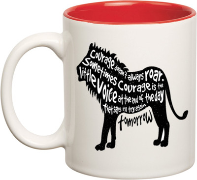 

Huppme Typography Lion Inner Red Coffee Ceramic Mug(350 ml), Red;white