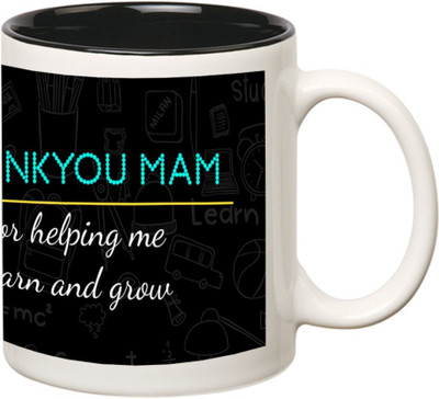 

Huppme Thank You Mam Inner Balck Coffee Ceramic Mug(350 ml), Black;white
