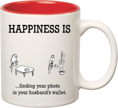 HUPPME Happiness is husband Inner Red Coffee Ceramic Coffee Mug(350 ml)