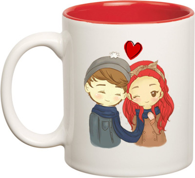 

Huppme Always Love You Inner Red Coffee Ceramic Mug(350 ml), Red;white