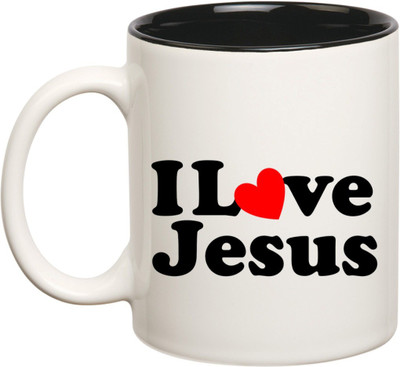 

Huppme Jesus love Inner Balck Coffee Ceramic Mug(350 ml), Black;white