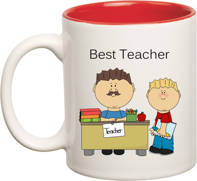 

Huppme Best Teacher Inner Red Coffee Ceramic Mug(350 ml), Red;white