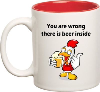 

Huppme Beer Inside Inner Red Coffee Ceramic Mug(350 ml), Red;white