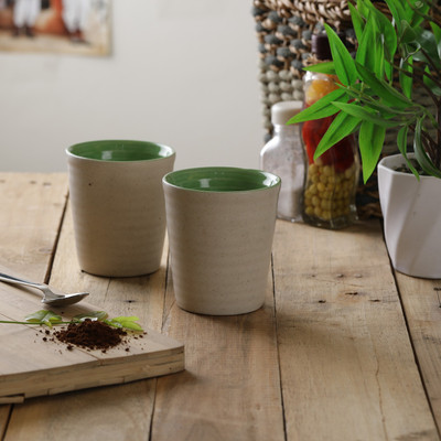 

Miah Décor Ceramic Handpainted Designer Tumbler, , Set of 2, Green Ceramic Mug(300 ml, Pack of 2)