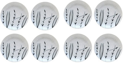 cafeine Quarter Plate 7 Inch Ceramic/Stoneware in White Bamboo Handmade Dinner Plates(Pack of 8)