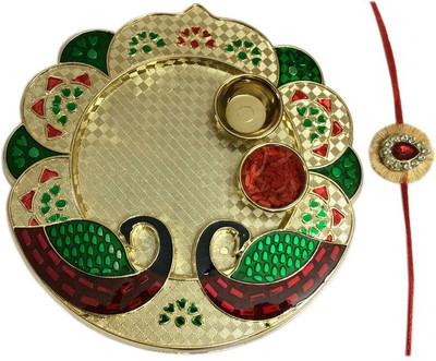 

loopsnknots Small Pooja Thali / Platter Pooja Platter (pl16036) Plastic(Gold)