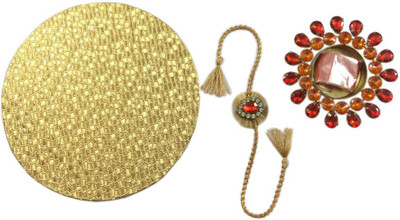 

loopsnknots Golden Fabric Platter/Pooja Thali (pl16029) Wooden, Polyester(Gold)