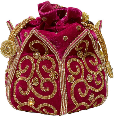

Jewellerkaka Red Velvet Bridal Clutch Pouch(Red, Gold), Gold;red