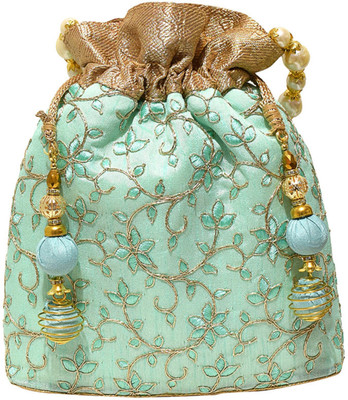 

Jewellerkaka Floral Aqua Potli Clutch Potli(Blue, Gold)
