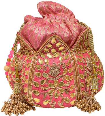 

Jewellerkaka Floral Aqua Potli Clutch Potli(Pink, Gold), Gold;pink