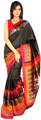 SAARA Printed, Digital Print Daily Wear Art Silk Saree(Multicolor, Black)