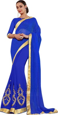 Shaily Retails Embellished Bollywood Georgette, Cotton Blend Saree(Blue)