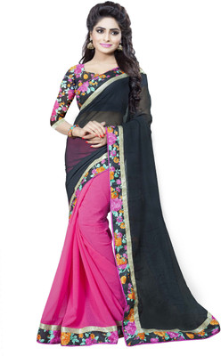 

Aai Shree Khodiyar Art Embellished Bollywood Chiffon Saree(Black, Pink