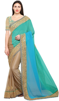 indiatellme Embroidered Fashion Georgette, Lycra Saree(Blue) Flipkart