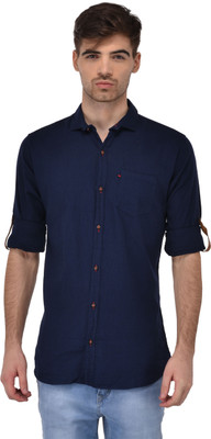 Villain Men Self Design Casual Dark Blue Shirt