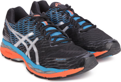 

Asics GEL-NIMBUS 18 Running Shoes For Men(Black, Blue, Silver, Onyx/silver/blue jewel