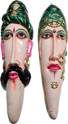 

Rasoh village hand artz terracotta Rajasthani raja rani decorative wall masks Decorative Showpiece - 34 cm(Terracotta, Multicolor)