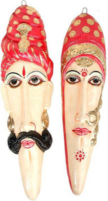

Rasoh village hand artz terracotta rajasthani raja rani decorative wall hanging mask Decorative Showpiece - 34 cm(Terracotta, Multicolor)