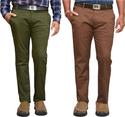 AmERiCAn nOTi Slim Fit Men Green, Brown Trousers