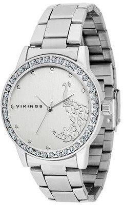 VIKINGS SILVER GREY DIAL PEACOCK PATTERN STYLE HEART TOUCHING PARTY WEAR WATCH FOR GIRLS Watch  - For Girls   Watches  (VIKINGS)