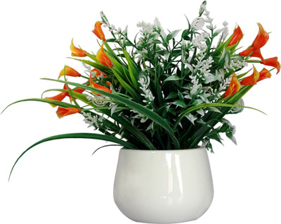 

HOB Orange Assorted Artificial Flower with Pot(5.9 inch, Pack of 01)