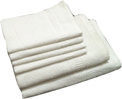 Cotton colors Terry Cotton 350 GSM Bath Towel Set(Pack of 6, White)
