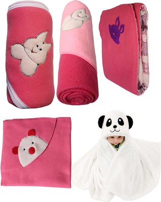 

My NewBorn Cartoon  Hooded Baby Blanket(Polyester, Hot Pink, White