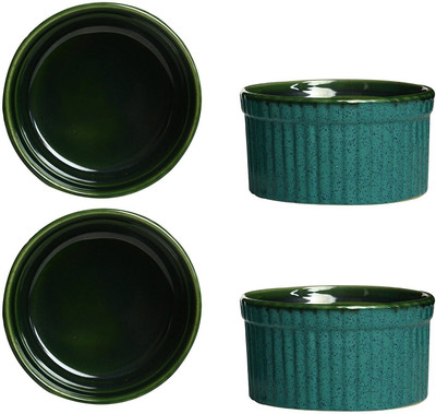 

caffeine Dessert Serving Bowl in Matte SeaGreen & Glossy Green Ramekins (Set of 4) Ceramic Bowl Set(Multicolor, Pack of 4)