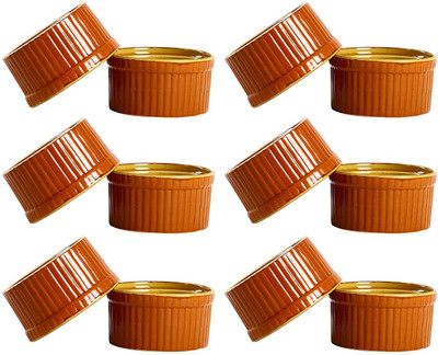 

caffeine Dessert Serving in Glossy Brown and Mustard Ramekins (Set of 12) Ceramic Bowl Set(Brown, Pack of 12)